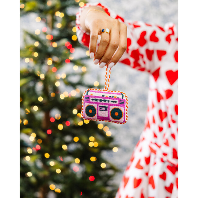 Needlepoint Icon Ornament - Boom Box, Purple, Pink - Ornaments - 2