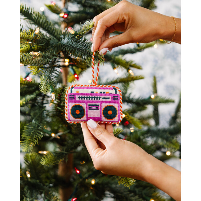Needlepoint Icon Ornament - Boom Box, Purple, Pink - Ornaments - 3