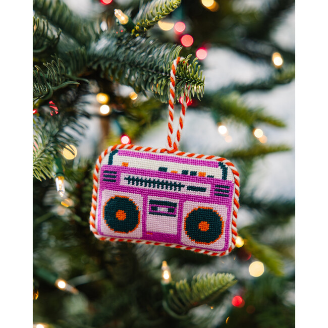 Needlepoint Icon Ornament - Boom Box, Purple, Pink - Ornaments - 4