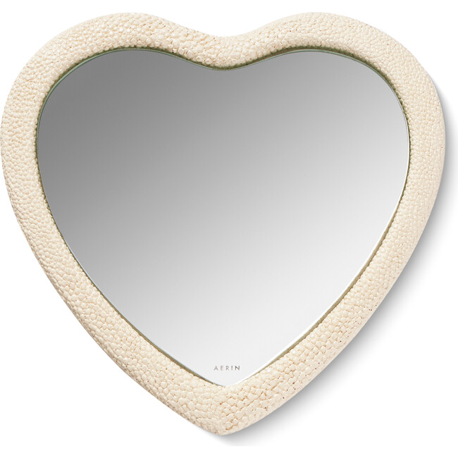 Shagreen Heart Hand Mirror, Cream