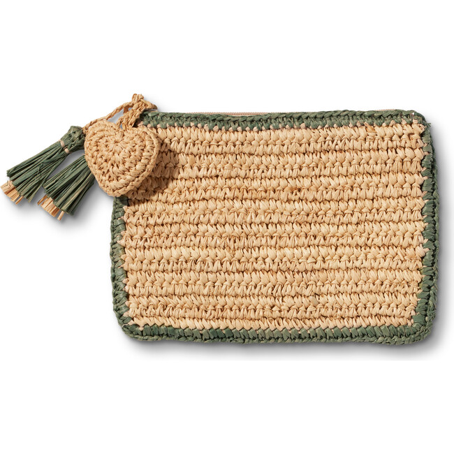 Small Raffia Pouch with Border, Sage