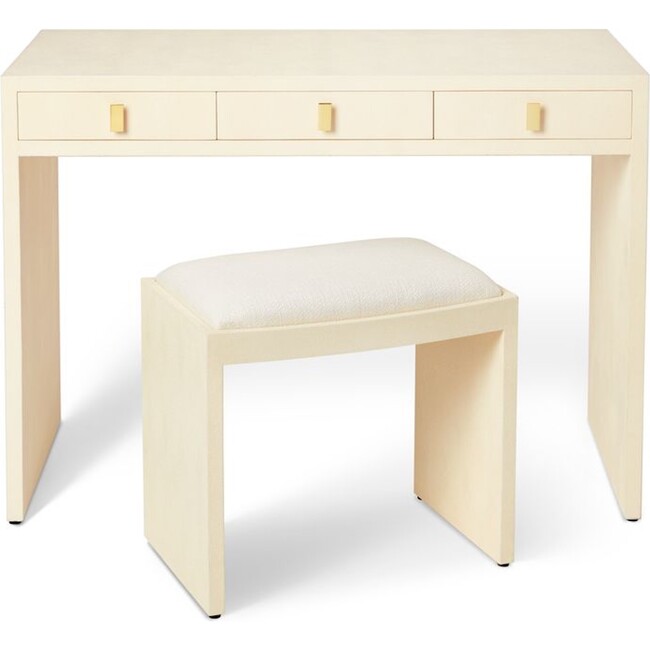 Shagreen Vanity Table and Stool Set, Cream