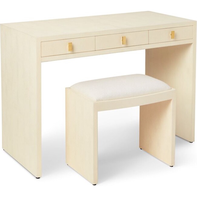 Shagreen Vanity Table and Stool Set, Cream