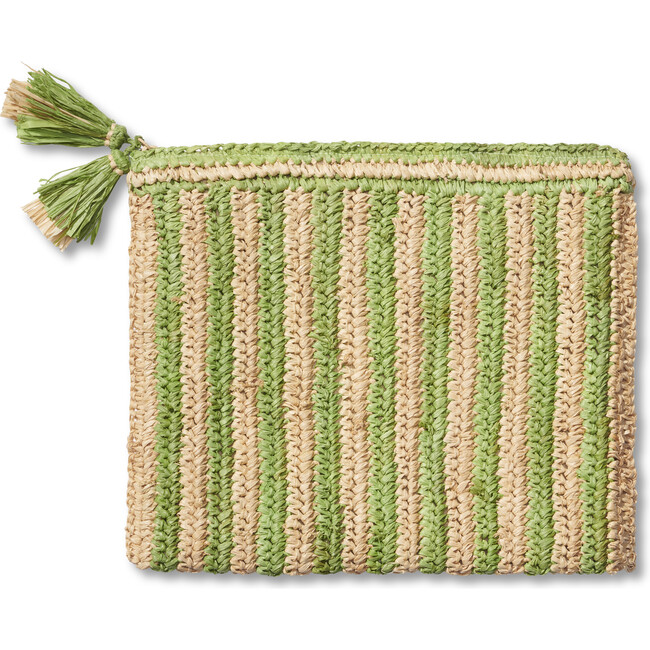 Large Striped Raffia Zip-Pouch, Green