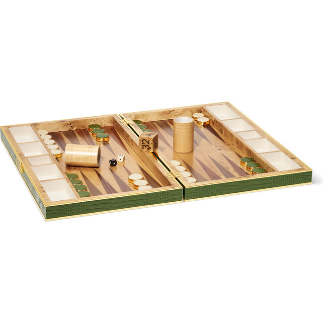 Croc Leather Backgammon Set w/Dice, Verde