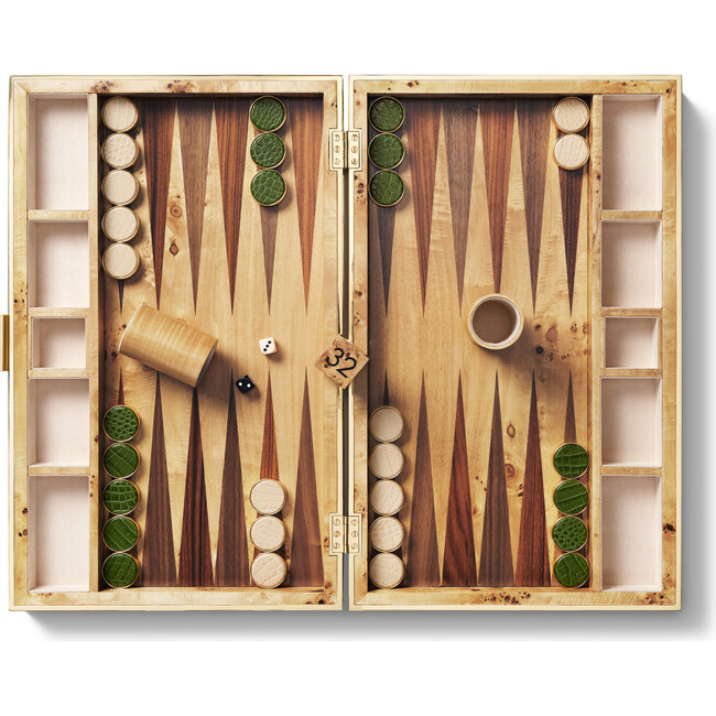 Croc Leather Backgammon Set w/Dice, Verde - Board Games - 2