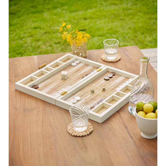 Lacquer Raffia Backgammon Set, Cream - Board Games - 3