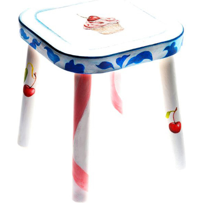 Handpainted Wooden Stool, Cupcake on Flow