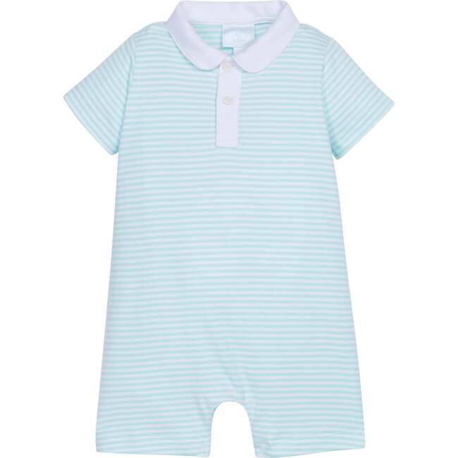 Peter Pan Polo Romper, Aqua Stripe - Rompers - 1
