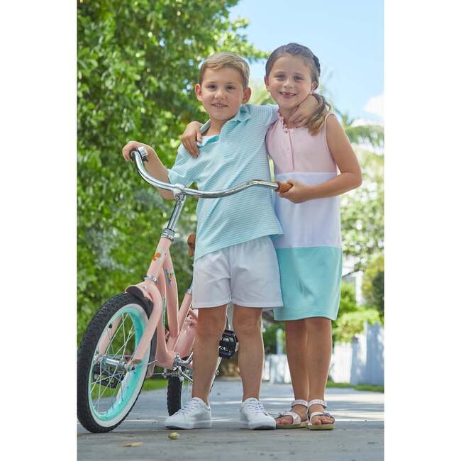 Short Sleeve Polo, Aqua Stripe