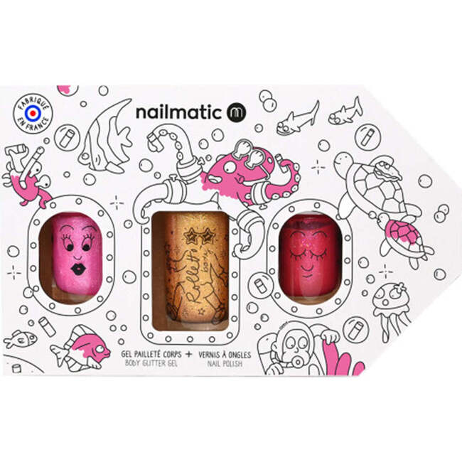 Nail Polish for Kids SET OF 3 EXPLORATION : SISSI PINKY + BODY ROLETTE YELLOW GOLD, Multii