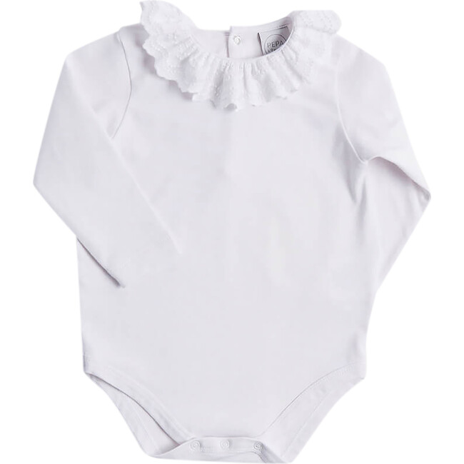 Frill Collar Long Sleeve Bodysuit, White