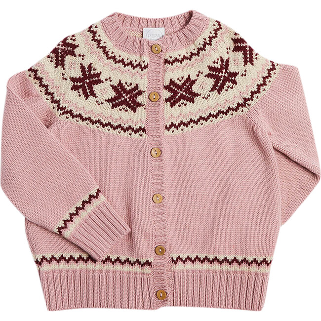 Classic Fair Isle Ribbed Cuff Cardigan, Pink