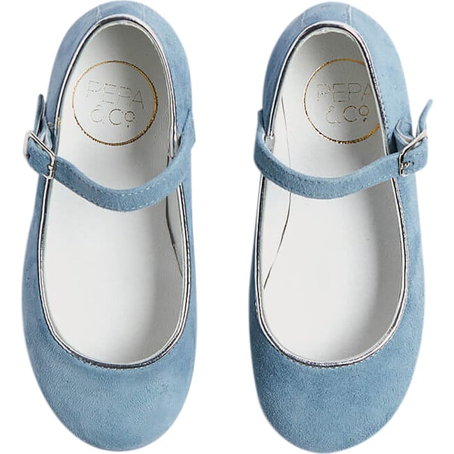 Girls Suede Piped Mary Jane Shoes, Baby Blue - Mary Janes - 1