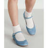 Girls Suede Piped Mary Jane Shoes, Baby Blue - Mary Janes - 2 - thumbnail
