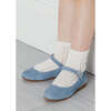 Girls Suede Piped Mary Jane Shoes, Baby Blue - Mary Janes - 3 - thumbnail