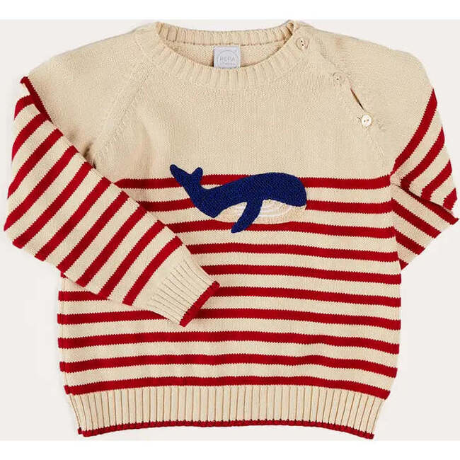 Whale Intarsia Striped Jumper in Red - Sweaters - 1