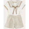 Waterford Stripe Mariner Collar Short Sleeve Two Piece Set in Beige - Mixed Apparel Set - 1 - thumbnail