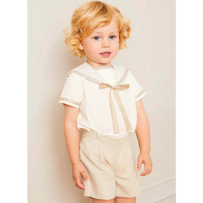 Waterford Stripe Mariner Collar Short Sleeve Two Piece Set in Beige - Mixed Apparel Set - 3