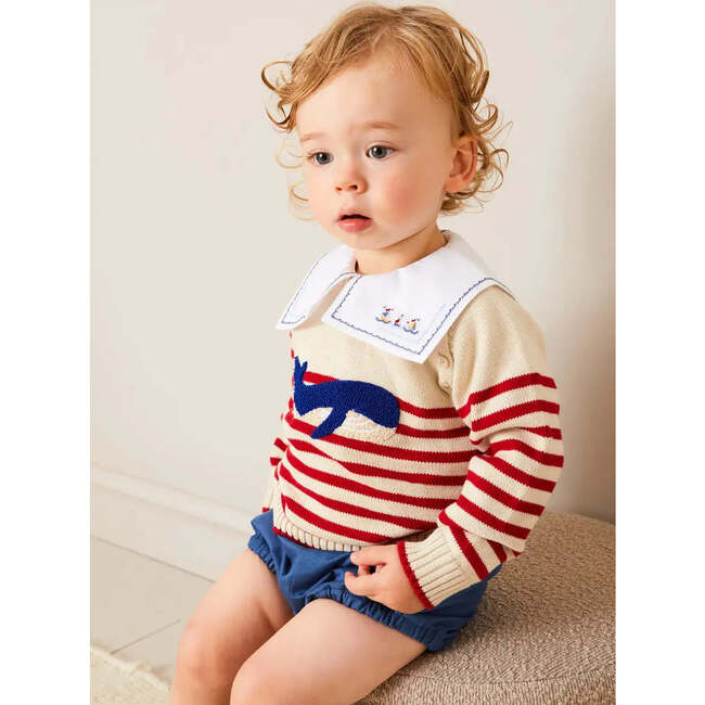 Whale Intarsia Striped Jumper in Red - Sweaters - 4