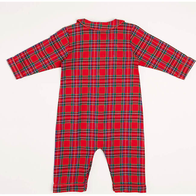 All-In-One Tartan Peter Pan Collar Smocked Onesie, Red - Onesies - 4