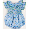 Olivia Floral Smocked Ruffle Collar Sleeveless Romper in Blue - Rompers - 1 - thumbnail
