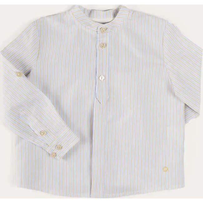 Stafford Striped Mao Collar Long Sleeve Shirt in Yellow - Shirts - 1