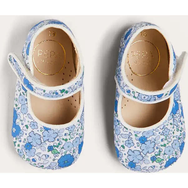 Olivia Floral Mary Jane Pram Shoes in Blue - Mary Janes - 1