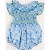Olivia Floral Smocked Ruffle Collar Sleeveless Romper in Blue - Rompers - 3 - thumbnail