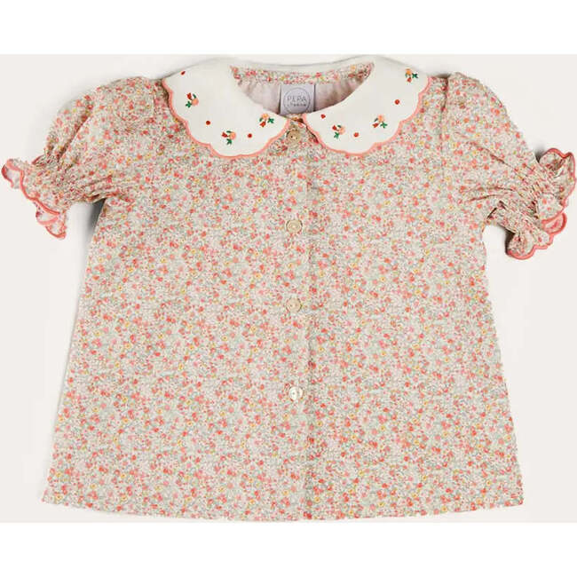 Mabel Floral Embroidered Short Sleeve Blouse in Coral - Blouses - 1
