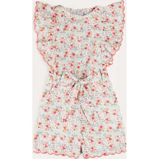 Louisa Floral Ruffle Detail Playsuit in Pink - Dresses - 1