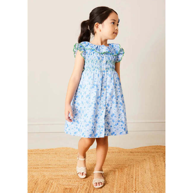 Olivia Floral Smocked Ruffle Collar Sleeveless Dress in Blue - Dresses - 5