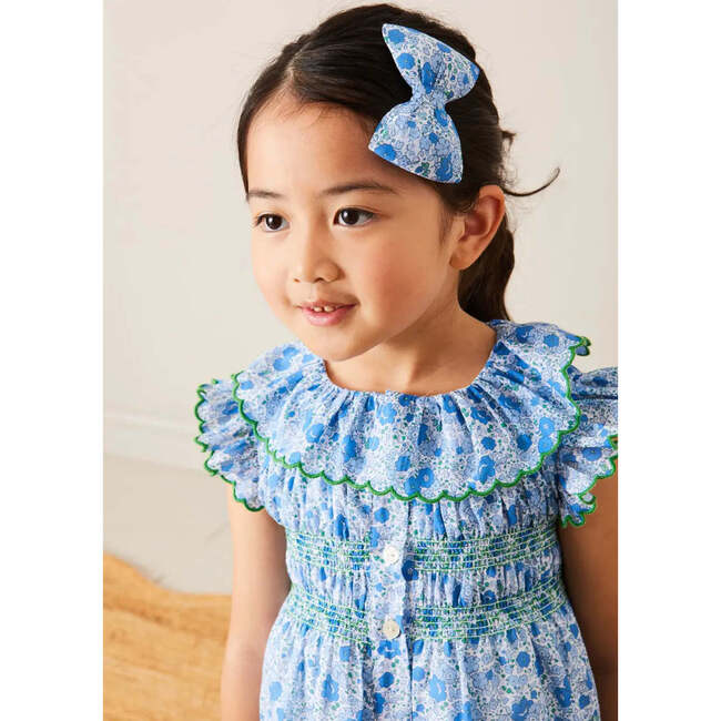 Olivia Floral Smocked Ruffle Collar Sleeveless Dress in Blue - Dresses - 6