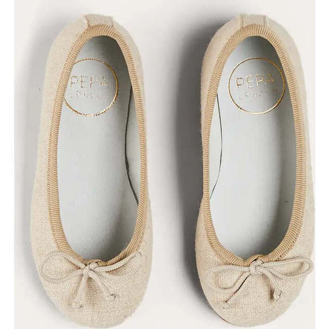 Linen Ballerina Shoes in Ivory - Mary Janes - 1