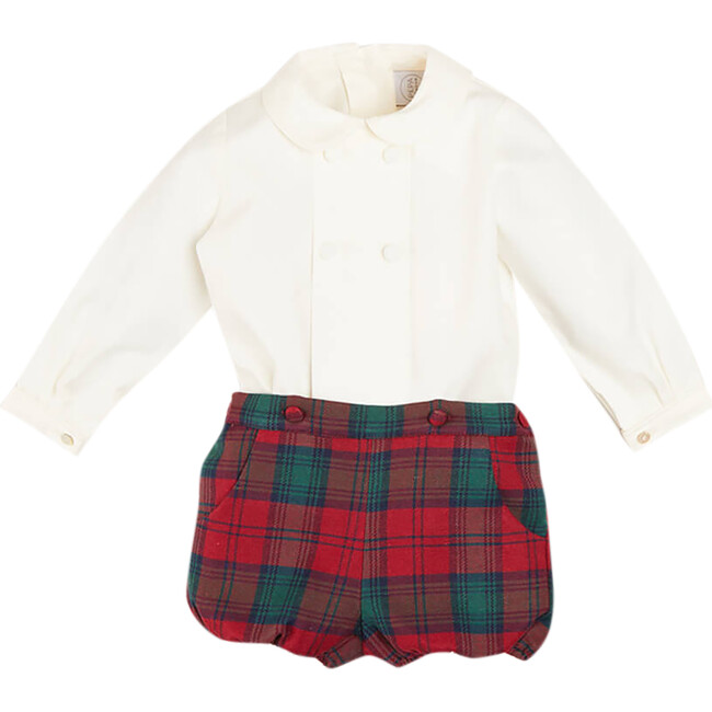 Tartan Peter Pan Collar Shirt & Bloomer Set, Red & White - Mixed Apparel Set - 1