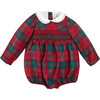 Tartan Hand-Smocked Peter Pan Collar Romper, Red - Onesies - 1 - thumbnail