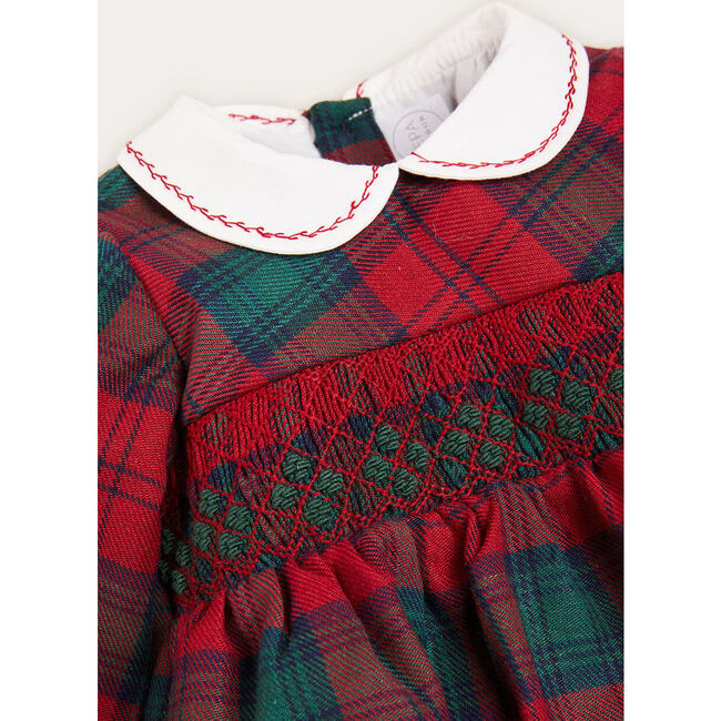 Tartan Hand-Smocked Peter Pan Collar Romper, Red - Onesies - 3