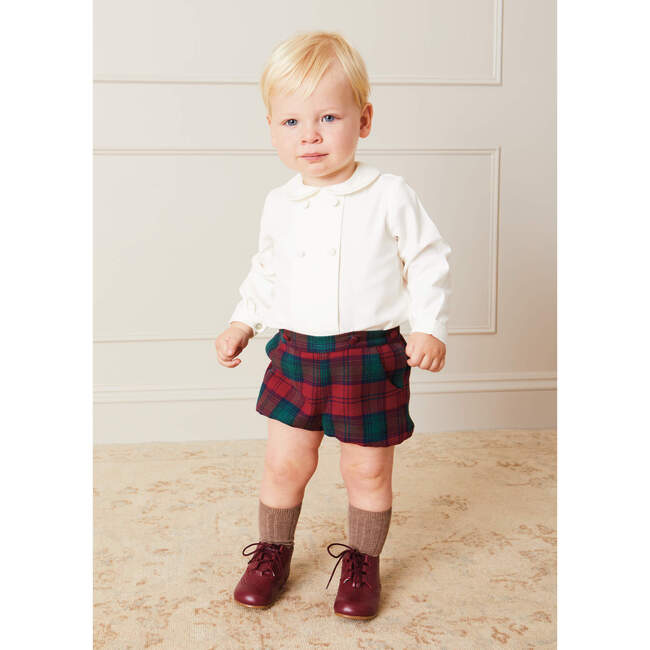 Tartan Peter Pan Collar Shirt & Bloomer Set, Red & White - Mixed Apparel Set - 2