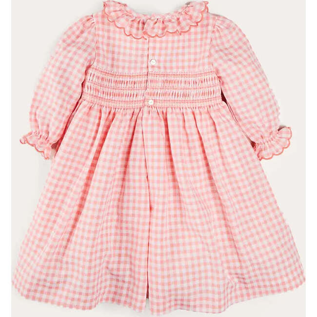 Gingham Smocked Ruffle Collar Long Sleeve Dress in Coral - Dresses - 3