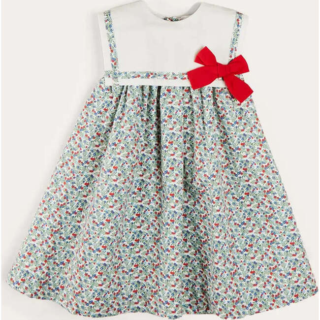 Evelyn Floral Sleeveless Bow Detail Trapeze Dress in Red - Dresses - 1