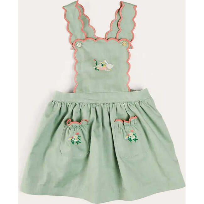 Duck Embroidered Scallop Detail Skirt With Braces in Green
