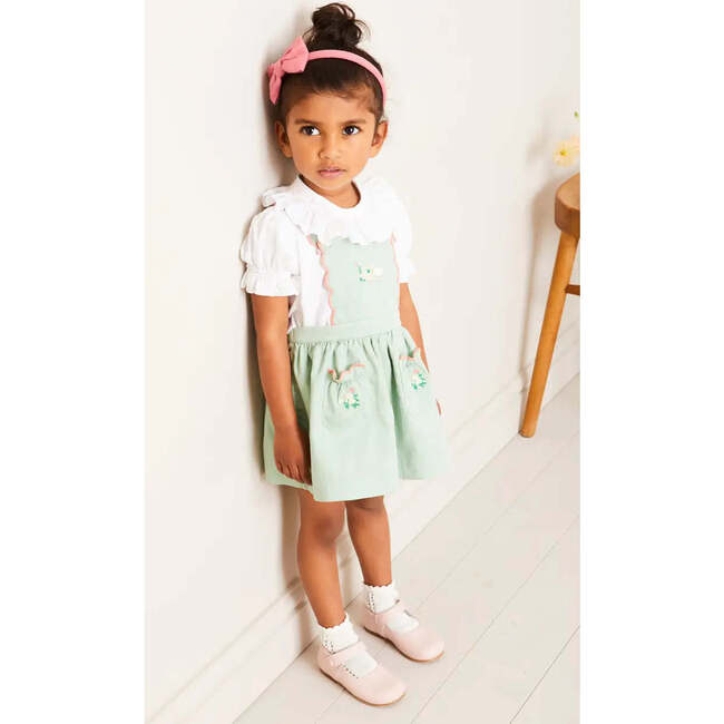 Duck Embroidered Scallop Detail Skirt With Braces in Green