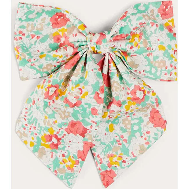 Clementine Floral Long Bow Hair Clip in Coral - Hair Accessories - 1