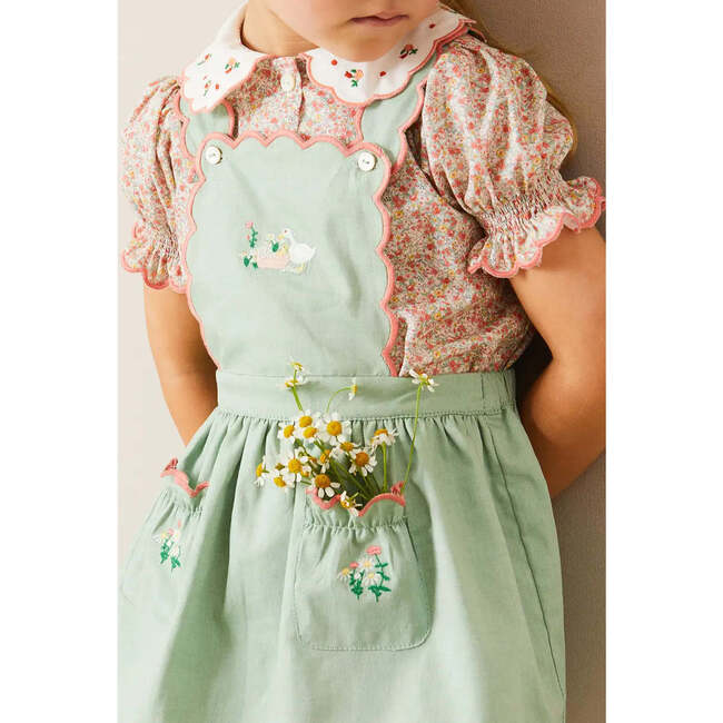 Duck Embroidered Scallop Detail Skirt With Braces in Green - Skirts - 4