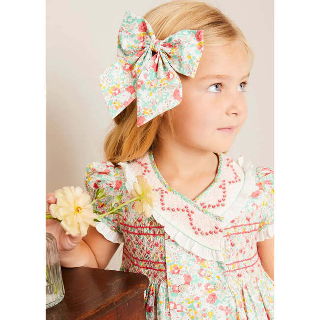 Clementine Floral Hand Smocked Double Breasted Short Sleeve Dress in Coral - Dresses - 3