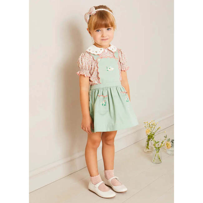 Duck Embroidered Scallop Detail Skirt With Braces in Green - Skirts - 6