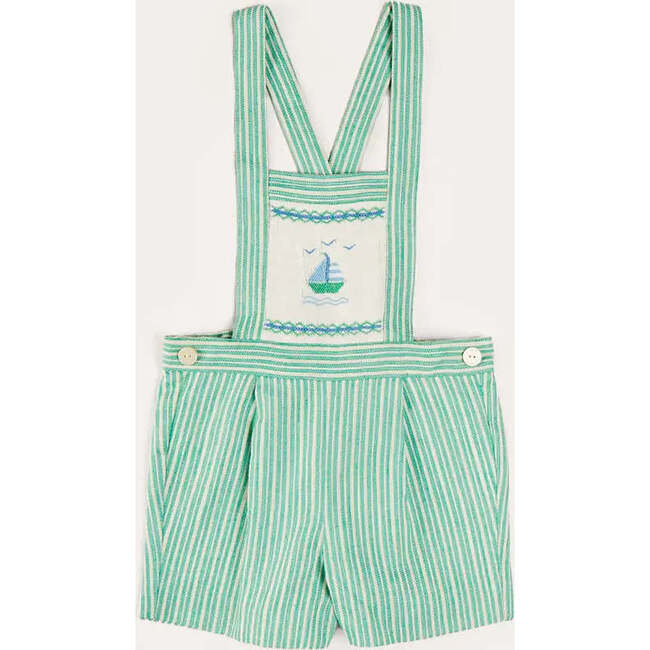 Cheyne Striped Boat Embroidery Dungarees in Green - Pants - 1