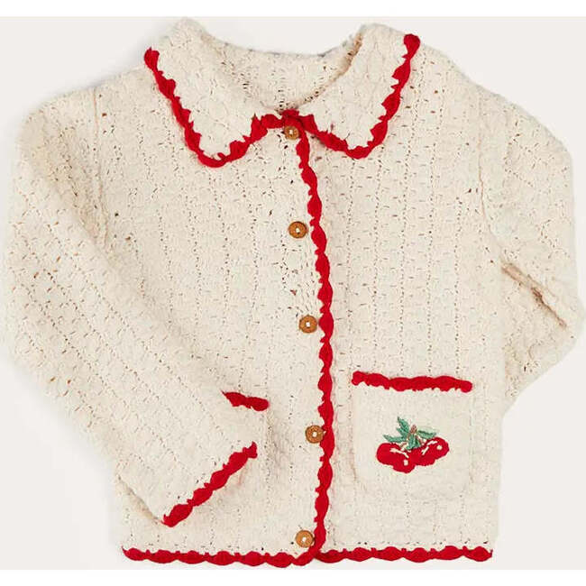 Cherry Motif Crochet Cardigan in Beige - Cardigans - 1