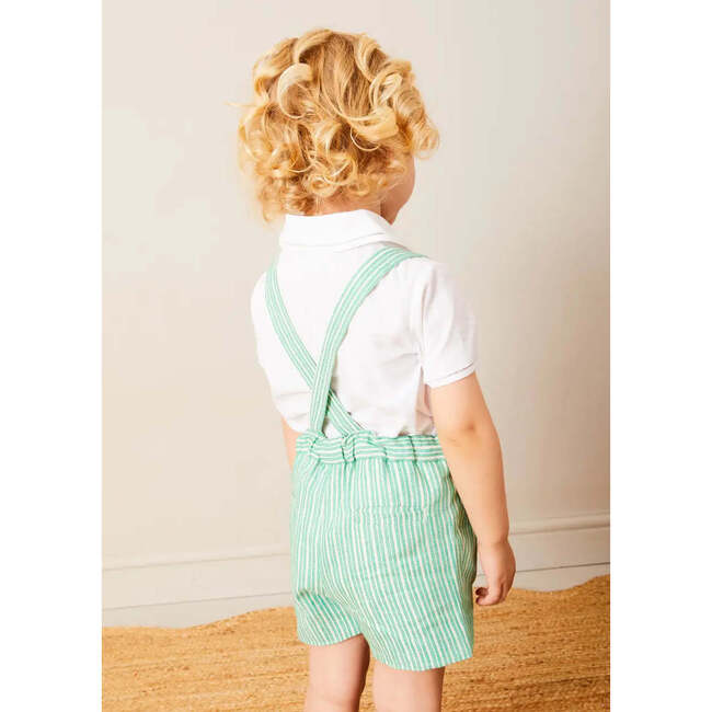 Cheyne Striped Boat Embroidery Dungarees in Green - Pants - 3