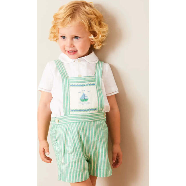 Cheyne Striped Boat Embroidery Dungarees in Green - Pants - 4